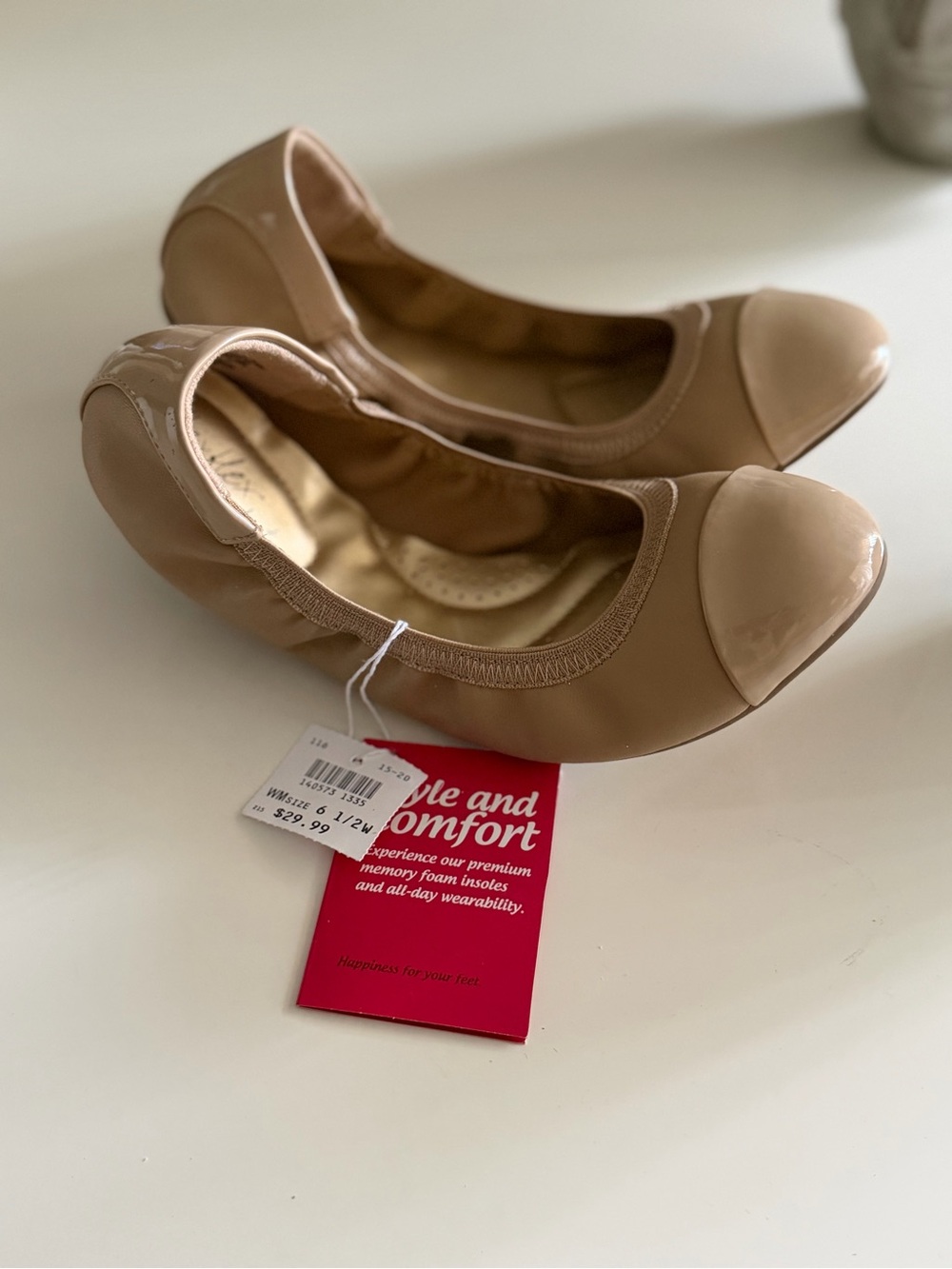 dexflex comfort Beige Patent Cap-Toe Ballet Flats